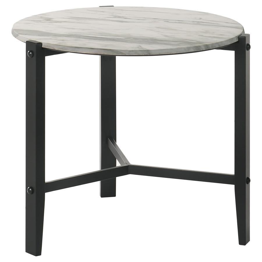 Tandi Round Faux Marble Side End Table White and Black (image for) Tandi Round Faux Marble Side End Table White and Black