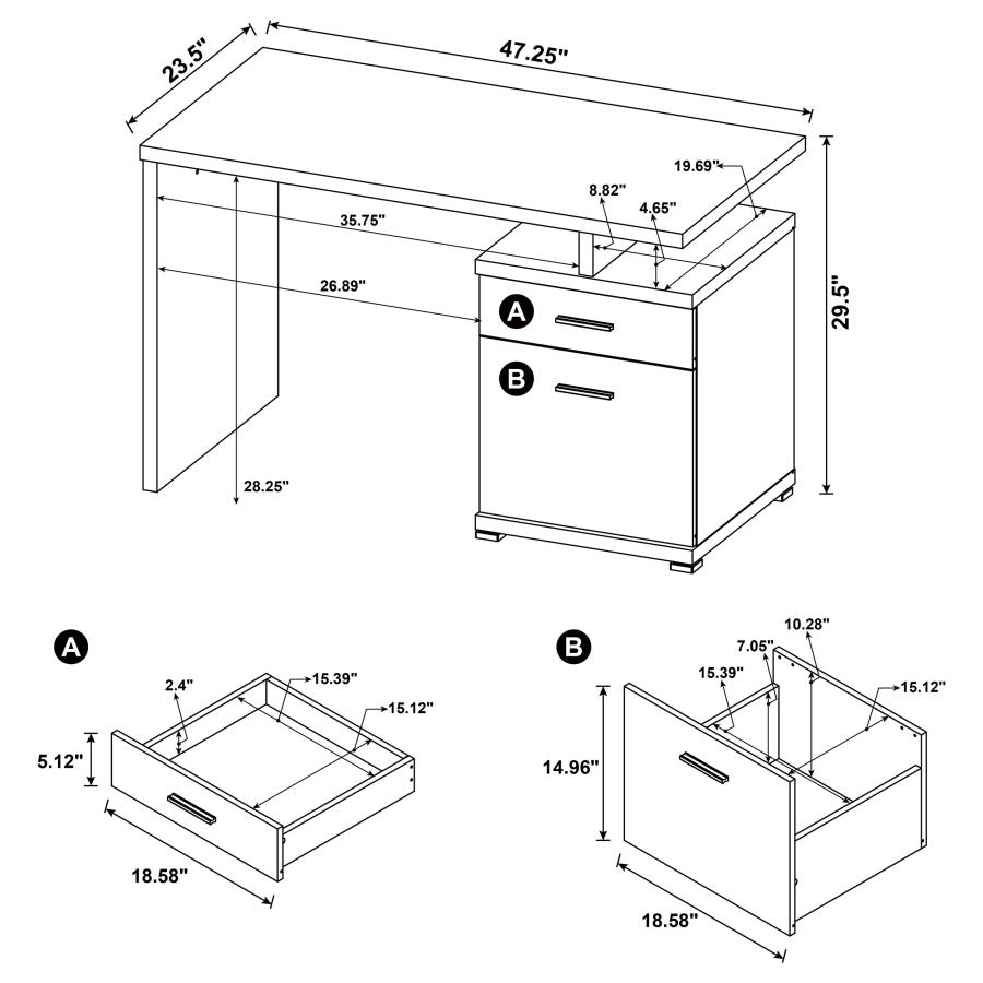 Modal Additional Images for Irving 47-inch 2-drawer Office Computer Desk Cappuccino