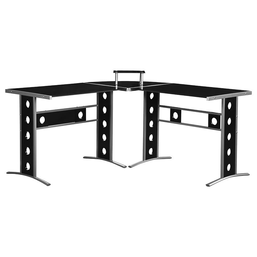 Keizer 59-inch Glass Top L-Shape Computer Desk Black (image for) Keizer 59-inch Glass Top L-Shape Computer Desk Black