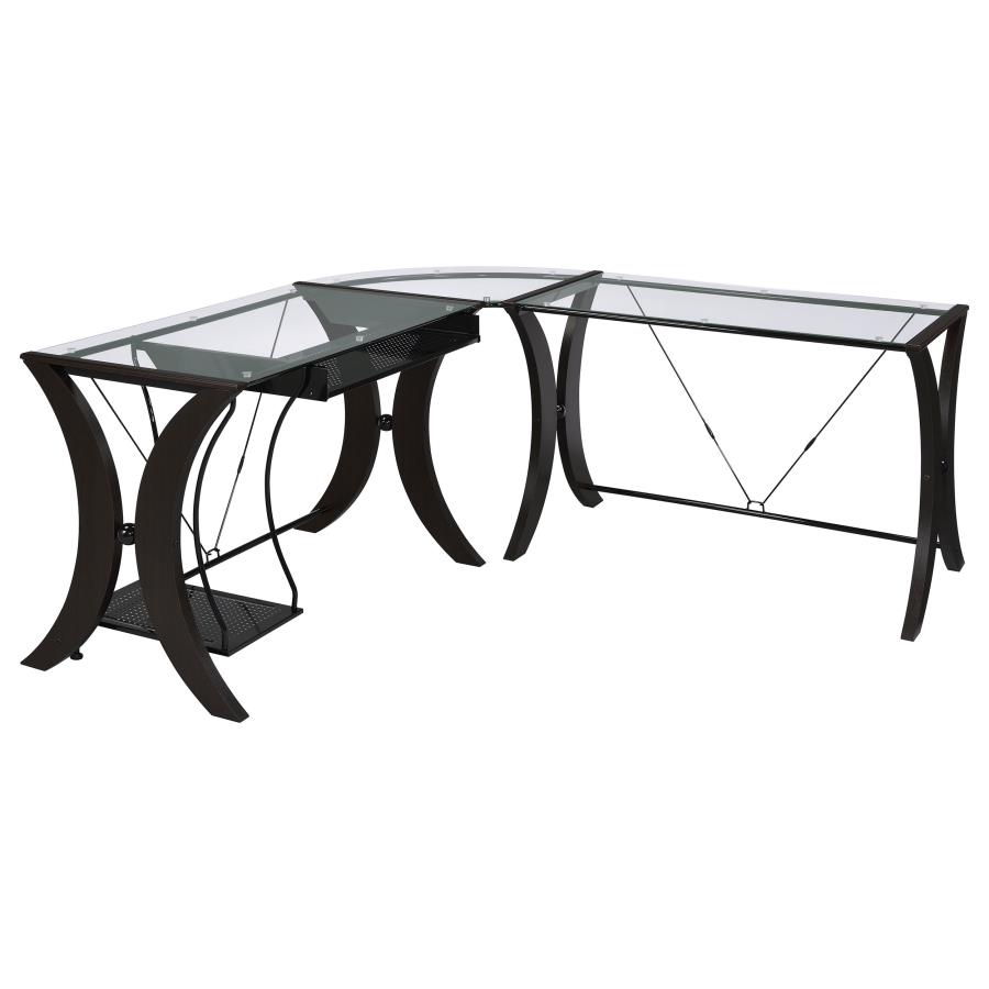 Monterey 67-inch Glass Top L-Shape Computer Desk Cappuccino (image for) Monterey 67-inch Glass Top L-Shape Computer Desk Cappuccino