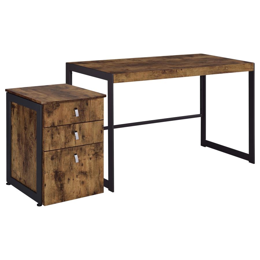 Estrella 2-piece Office Desk File Cabinet Set Rustic Nutmeg (image for) Estrella 2-piece Office Desk File Cabinet Set Rustic Nutmeg