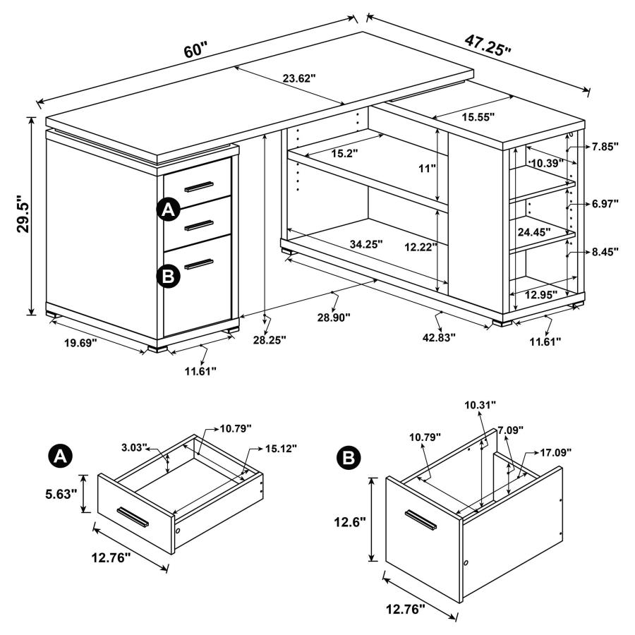 Modal Additional Images for Yvette 60-inch 3-drawer L-Shape Computer Desk Mango