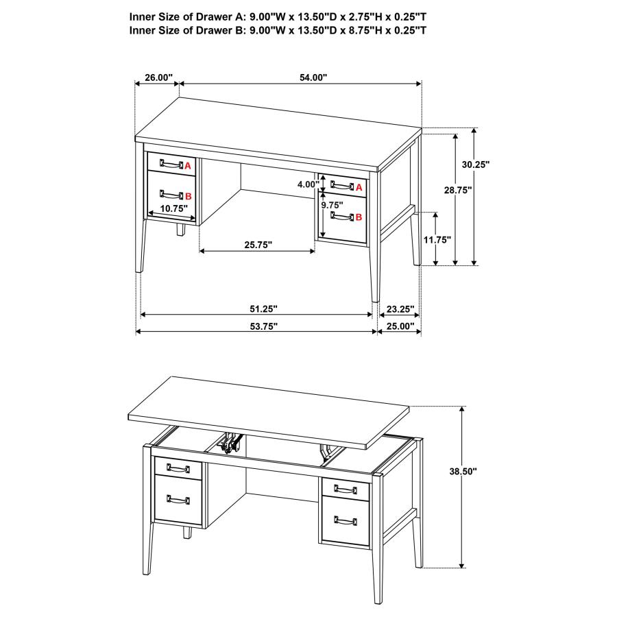 Graham 54-inch 4-drawer Double Pedestal Lift Top Computer Desk Black