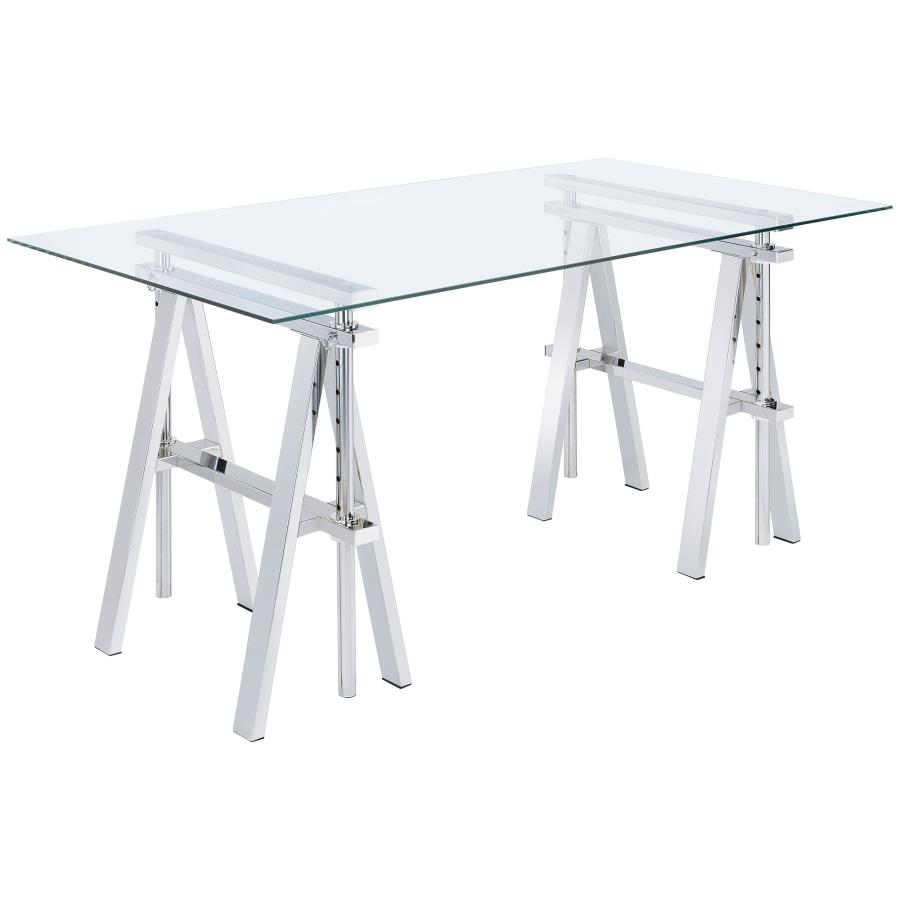 Statham 60-inch Glass Top Adjustable Standing Desk Chrome (image for) Statham 60-inch Glass Top Adjustable Standing Desk Chrome
