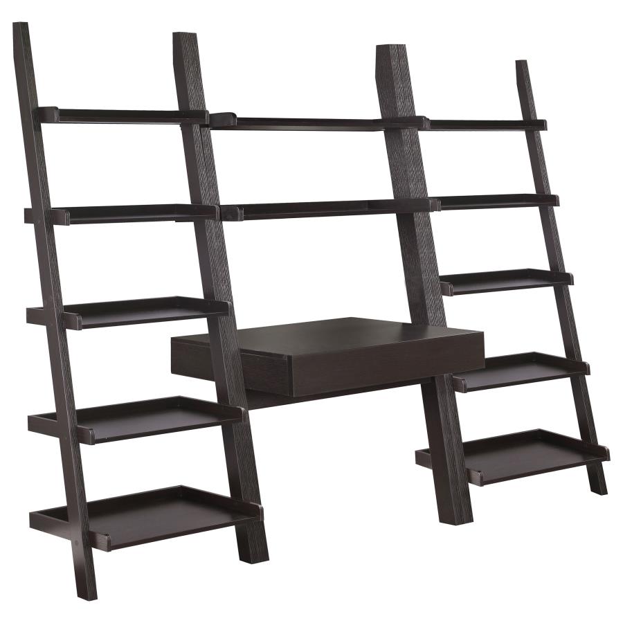 Colella 3-piece Ladder Desk and Bookcase Set Cappuccino (image for) Colella 3-piece Ladder Desk and Bookcase Set Cappuccino
