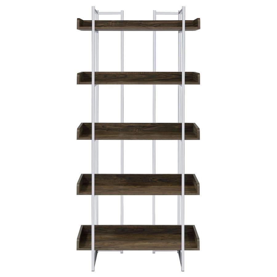 Angelica 70-inch 5-shelf Bookshelf Walnut and Chrome