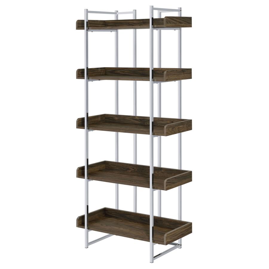 Angelica 70-inch 5-shelf Bookshelf Walnut and Chrome