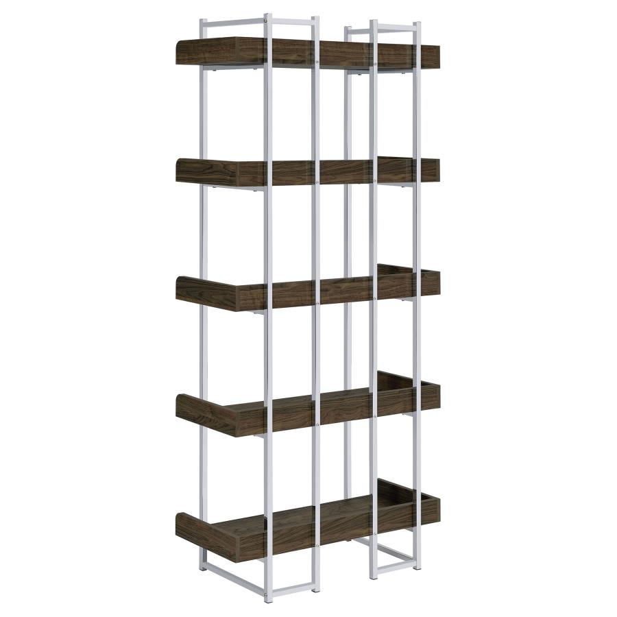 Angelica 70-inch 5-shelf Bookshelf Walnut and Chrome