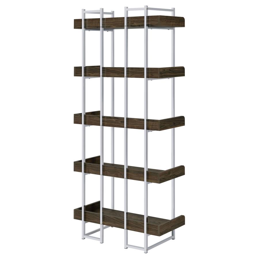 Angelica 70-inch 5-shelf Bookshelf Walnut and Chrome