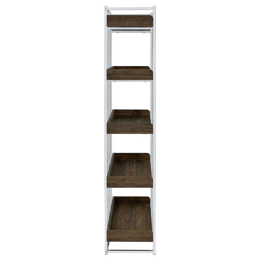 Angelica 70-inch 5-shelf Bookshelf Walnut and Chrome