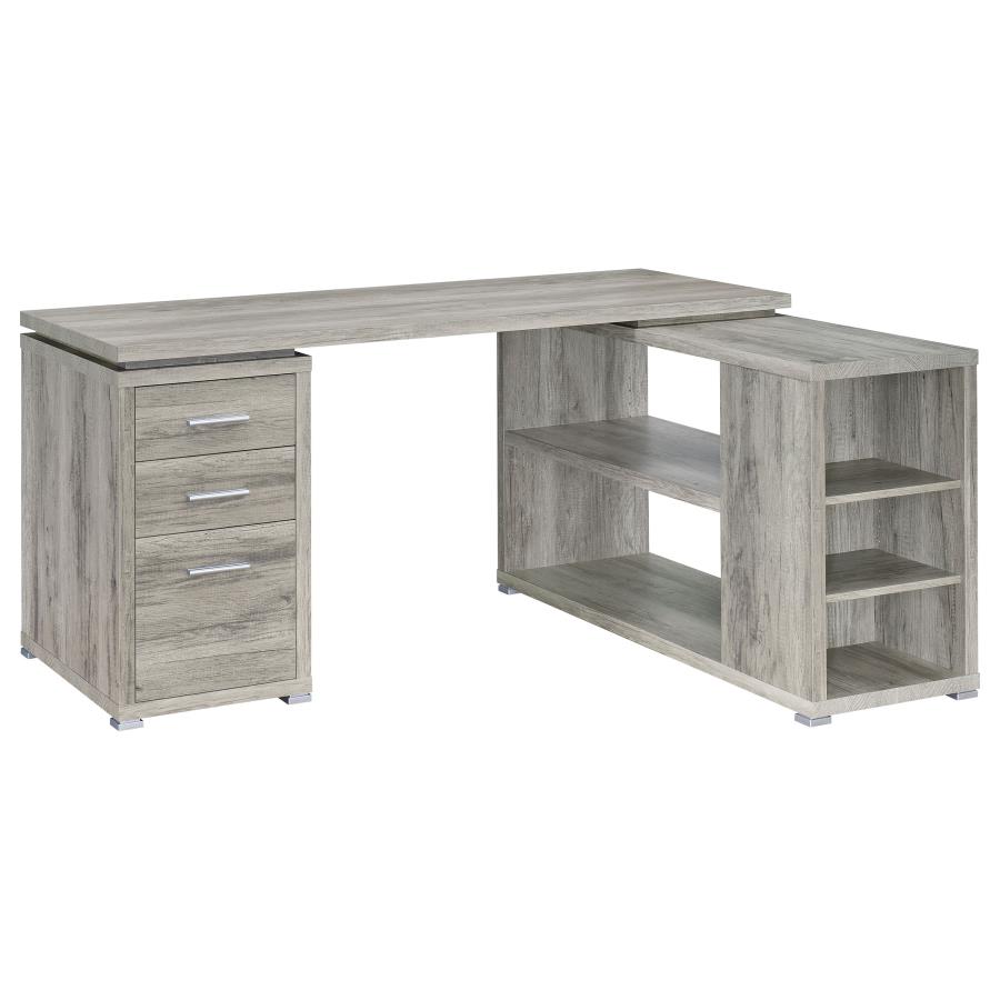 Yvette 60-inch 3-drawer L-Shape Computer Desk Grey Driftwood (image for) Yvette 60-inch 3-drawer L-Shape Computer Desk Grey Driftwood