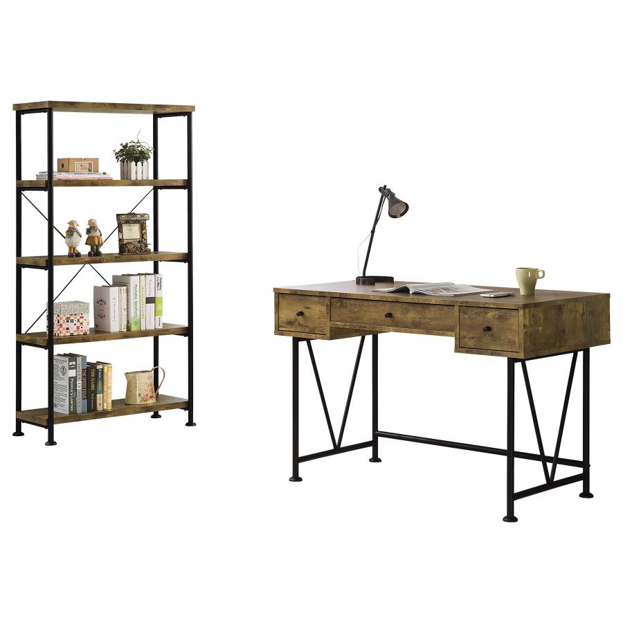 Analiese 2-piece Computer Desk Bookcase Set Rustic Nutmeg