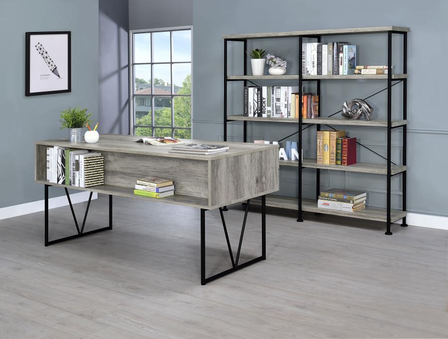 Modal Additional Images for Analiese 63-inch 4-shelf Double Bookshelf Grey Driftwood