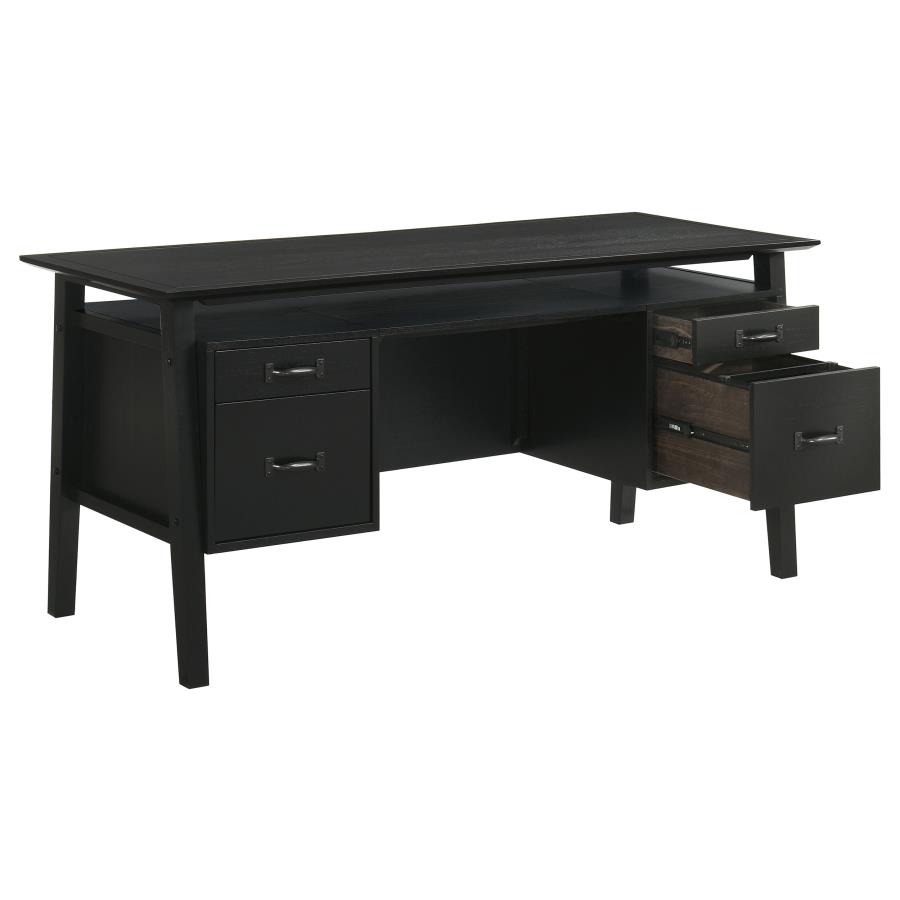 (image for) Goodson 64-inch 4-Drawer Double Pedestal Computer Desk Black