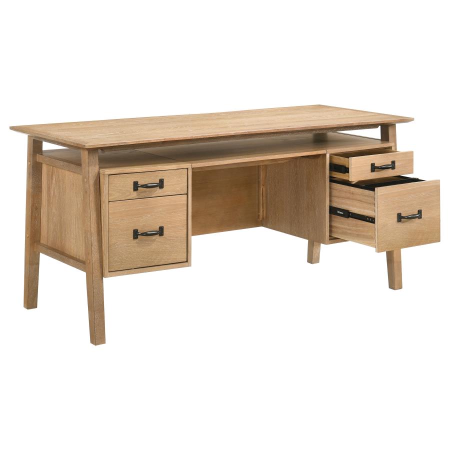 (image for) Goodson 64-inch 4-Drawer Double Pedestal Computer Desk Distressed Light Brown