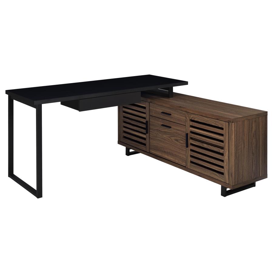 Maddox 60-inch L-Shape Office Computer Desk Black and Walnut (image for) Maddox 60-inch L-Shape Office Computer Desk Black and Walnut