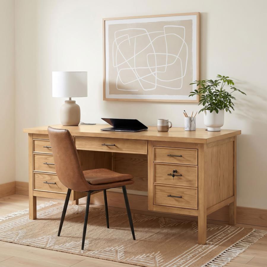 Modal Additional Images for Vermes 66-inch 7-drawer Computer Desk with Power Outlet Light Ash