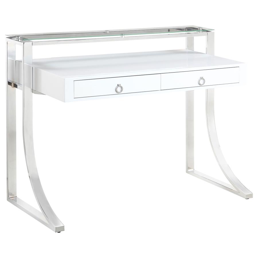 Gemma 48-inch 2-drawer Writing Desk White High Gloss (image for) Gemma 48-inch 2-drawer Writing Desk White High Gloss