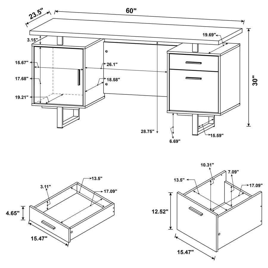 Modal Additional Images for Lawtey 60-inch 2-drawer Computer Desk White High Gloss