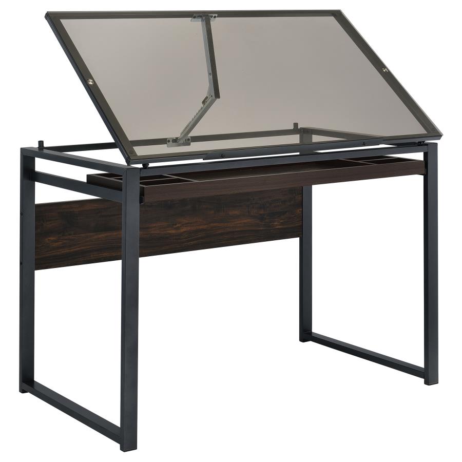 Pantano 42-inch Glass Top Drafting Table Dark Gunmetal (image for) Pantano 42-inch Glass Top Drafting Table Dark Gunmetal