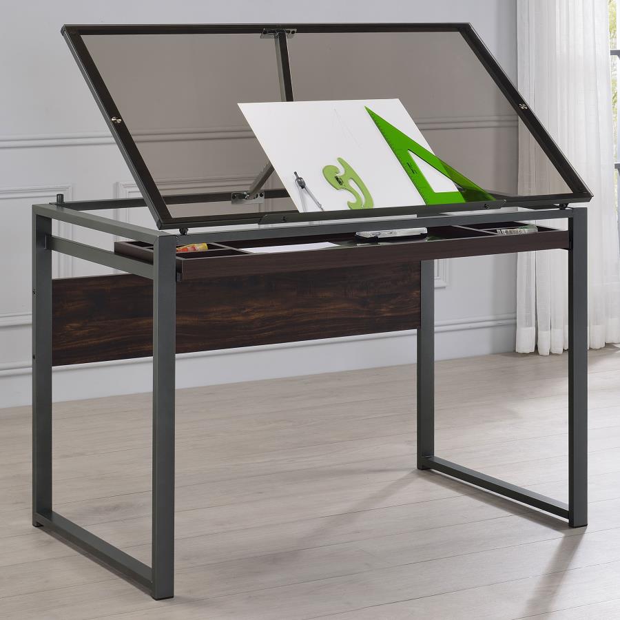 Pantano 42-inch Glass Top Drafting Table Dark Gunmetal