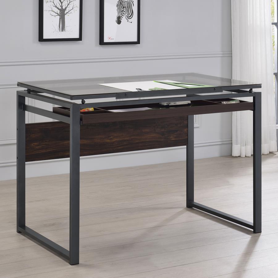 Pantano 42-inch Glass Top Drafting Table Dark Gunmetal