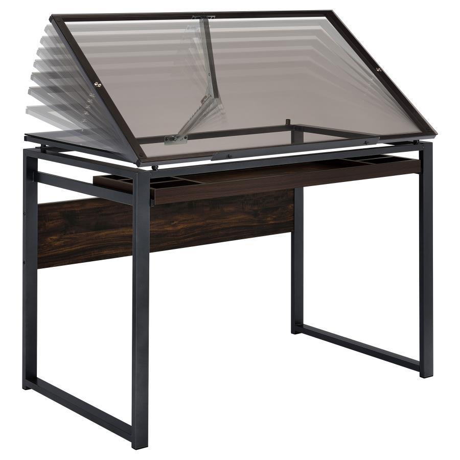 Pantano 42-inch Glass Top Drafting Table Dark Gunmetal