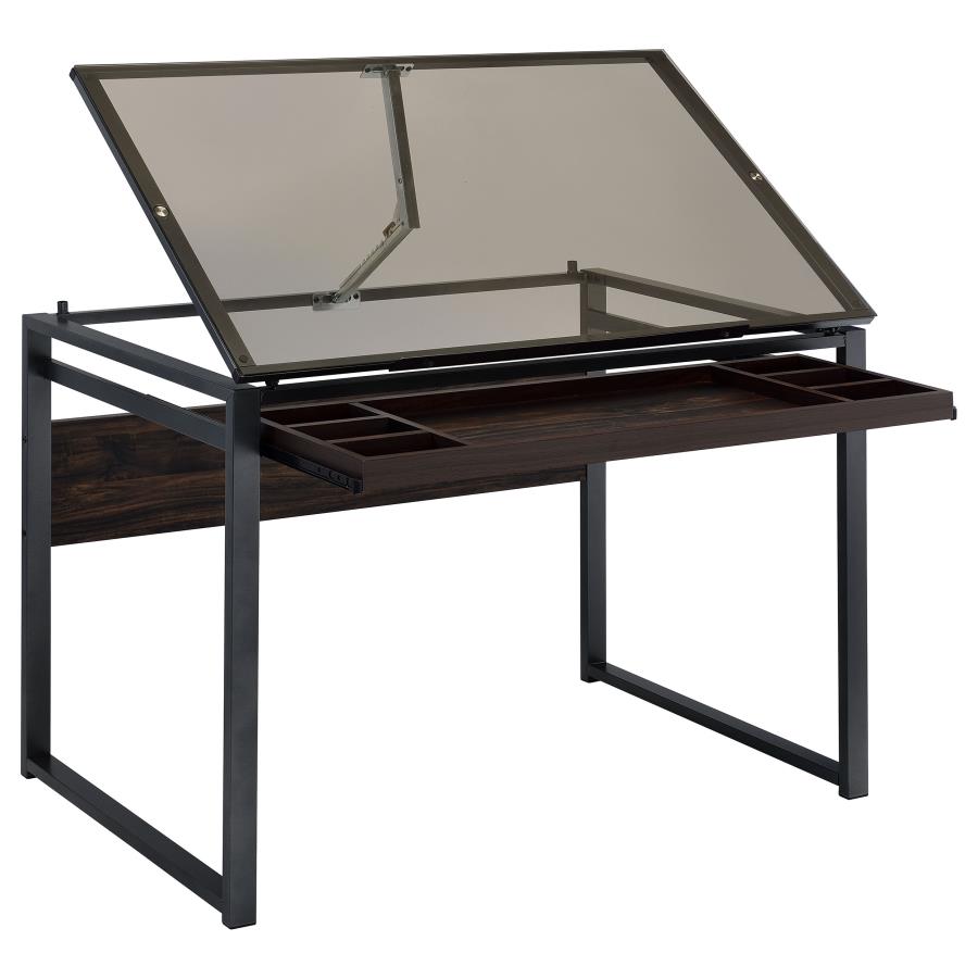 Pantano 42-inch Glass Top Drafting Table Dark Gunmetal