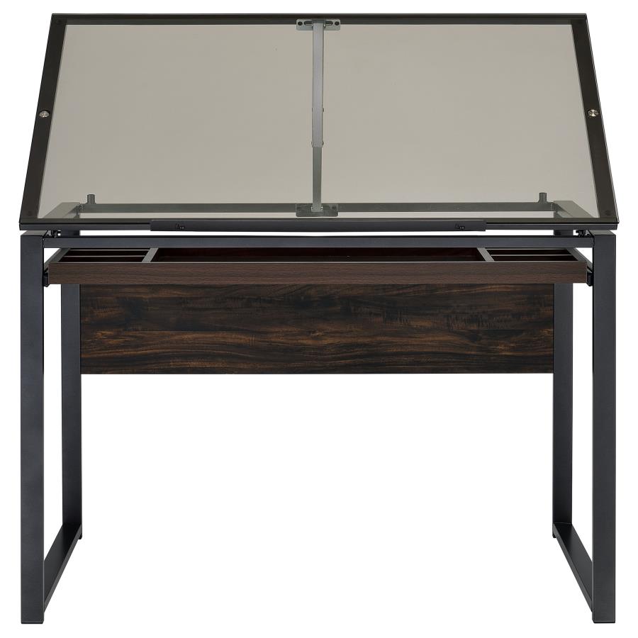 Pantano 42-inch Glass Top Drafting Table Dark Gunmetal