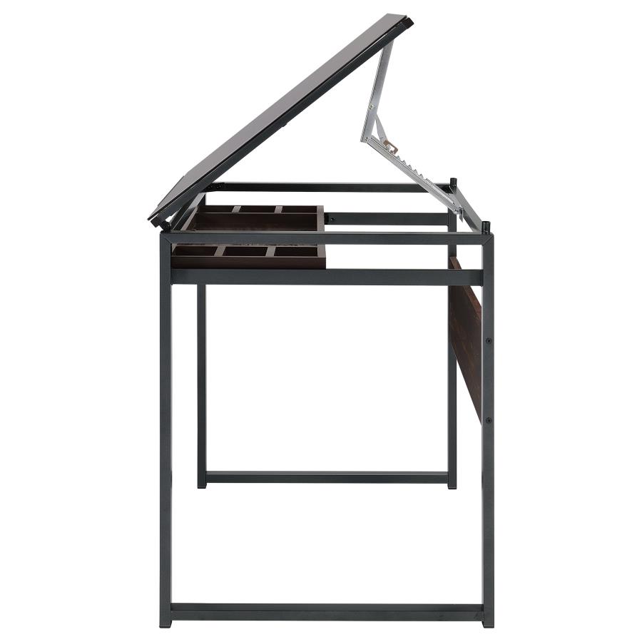 Pantano 42-inch Glass Top Drafting Table Dark Gunmetal