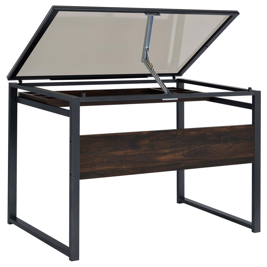Pantano 42-inch Glass Top Drafting Table Dark Gunmetal