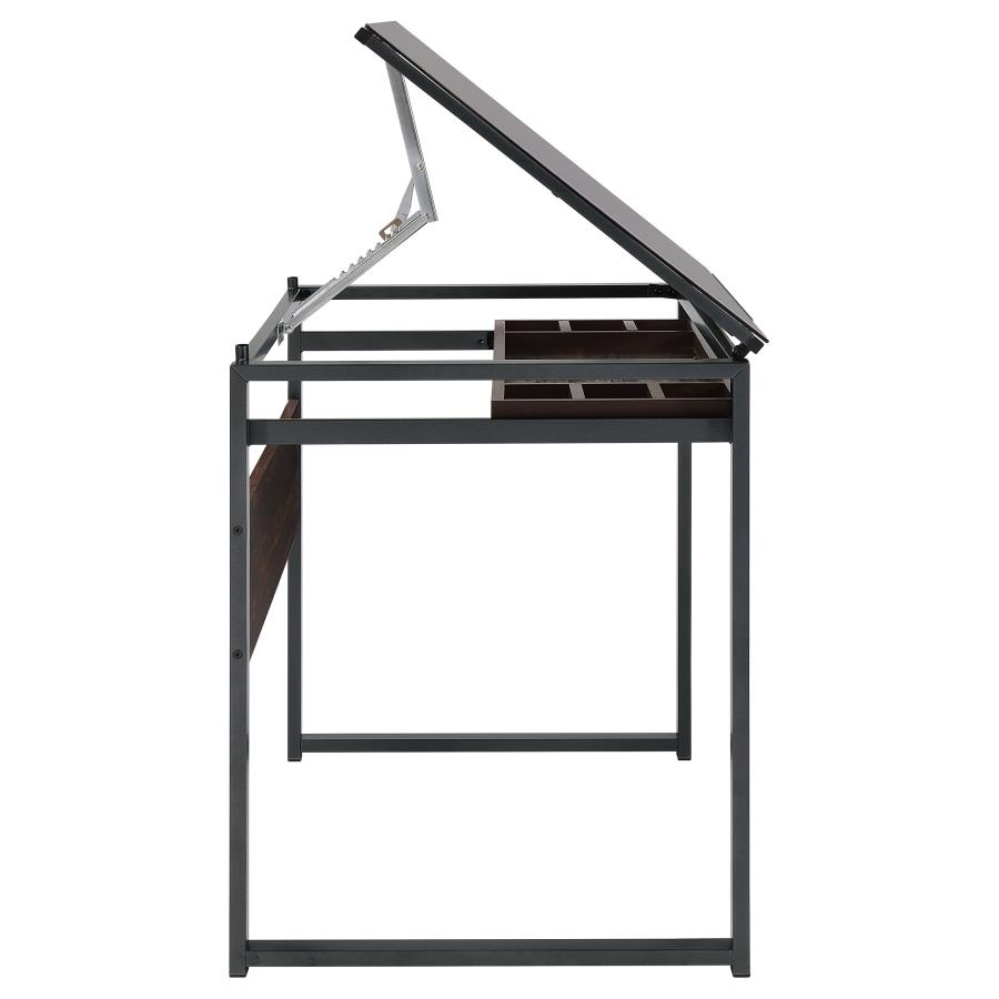 Pantano 42-inch Glass Top Drafting Table Dark Gunmetal