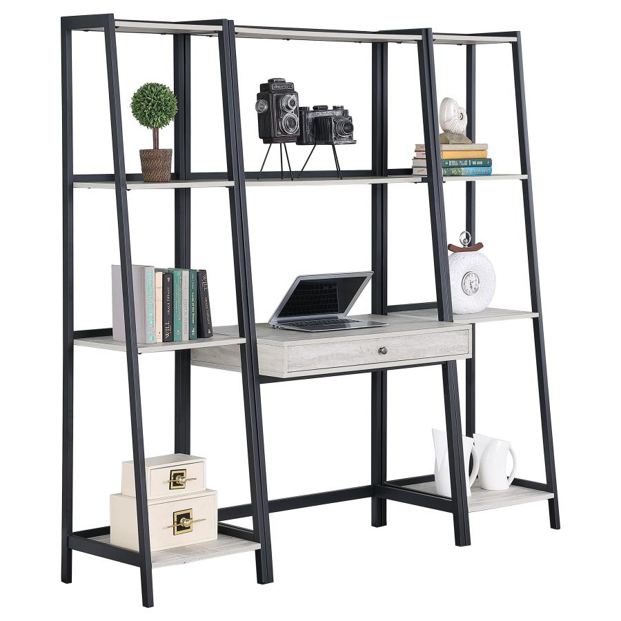 Pinckard 3-piece Ladder Desk and Bookcase Set Grey Stone (image for) Pinckard 3-piece Ladder Desk and Bookcase Set Grey Stone