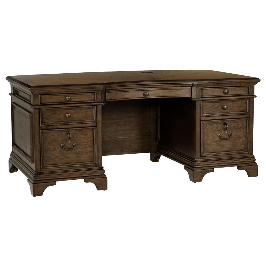 Hartshill 72-inch 7-drawer Executive Desk Burnished Oak (image for) Hartshill 72-inch 7-drawer Executive Desk Burnished Oak