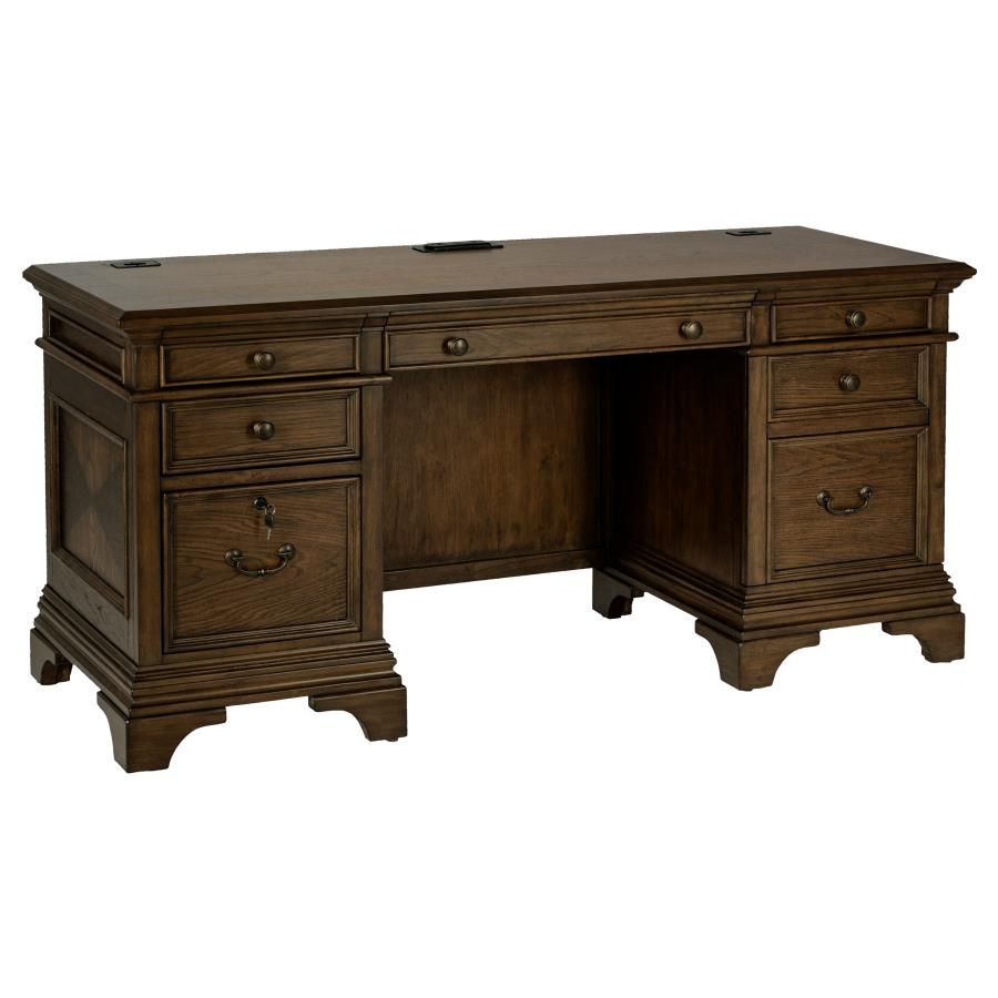 Hartshill 66-inch 5-drawer Credenza Office Desk Burnish Oak (image for) Hartshill 66-inch 5-drawer Credenza Office Desk Burnish Oak