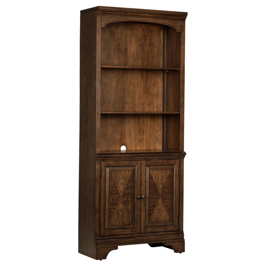 Hartshill 78-inch 3-shelf Cabinet Bookcase Burnished Oak (image for) Hartshill 78-inch 3-shelf Cabinet Bookcase Burnished Oak
