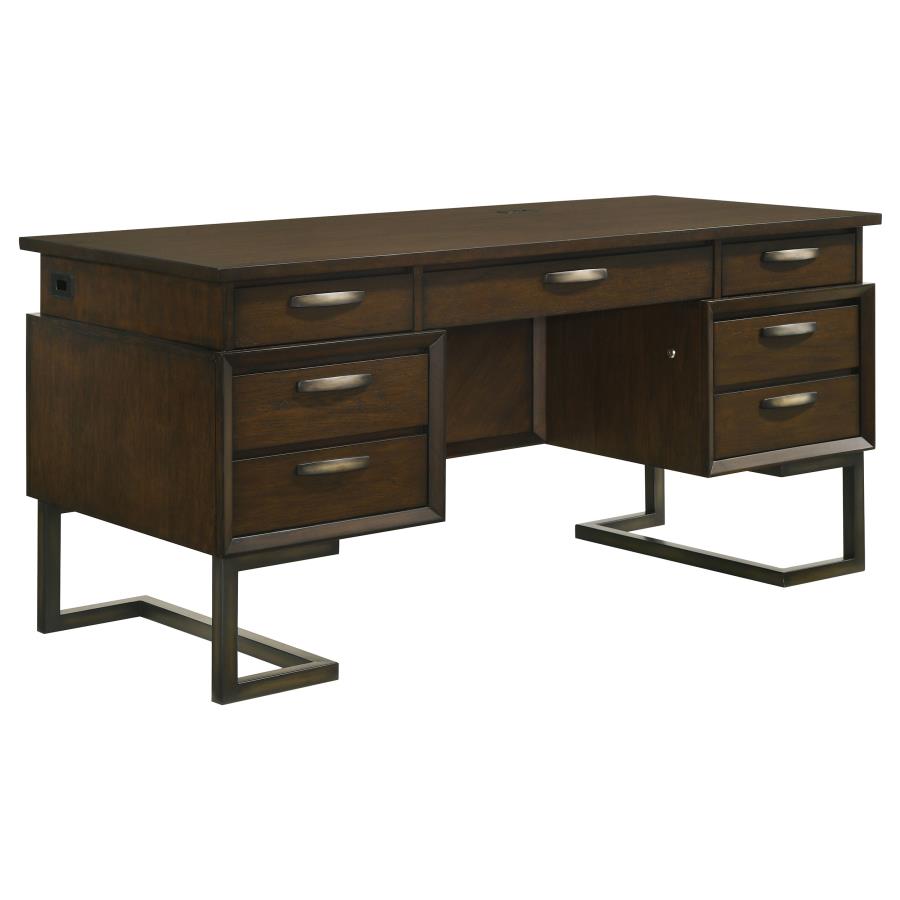 Marshall 66-inch 7-drawer Executive Office Desk Dark Walnut (image for) Marshall 66-inch 7-drawer Executive Office Desk Dark Walnut