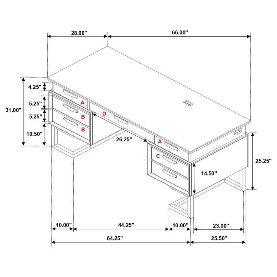 Marshall 66-inch 7-drawer Executive Office Desk Dark Walnut