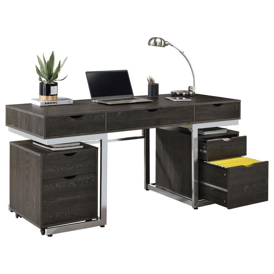 Noorvik 3-piece Computer Desk and File Cabinet Set Dark Oak (image for) Noorvik 3-piece Computer Desk and File Cabinet Set Dark Oak