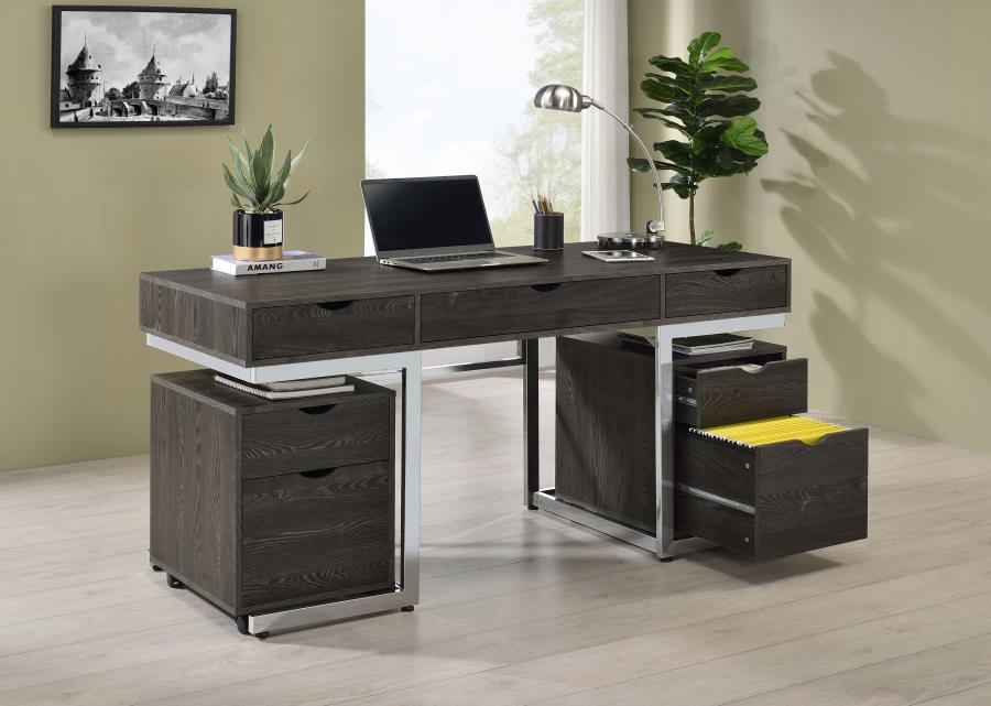 Noorvik 3-piece Computer Desk and File Cabinet Set Dark Oak