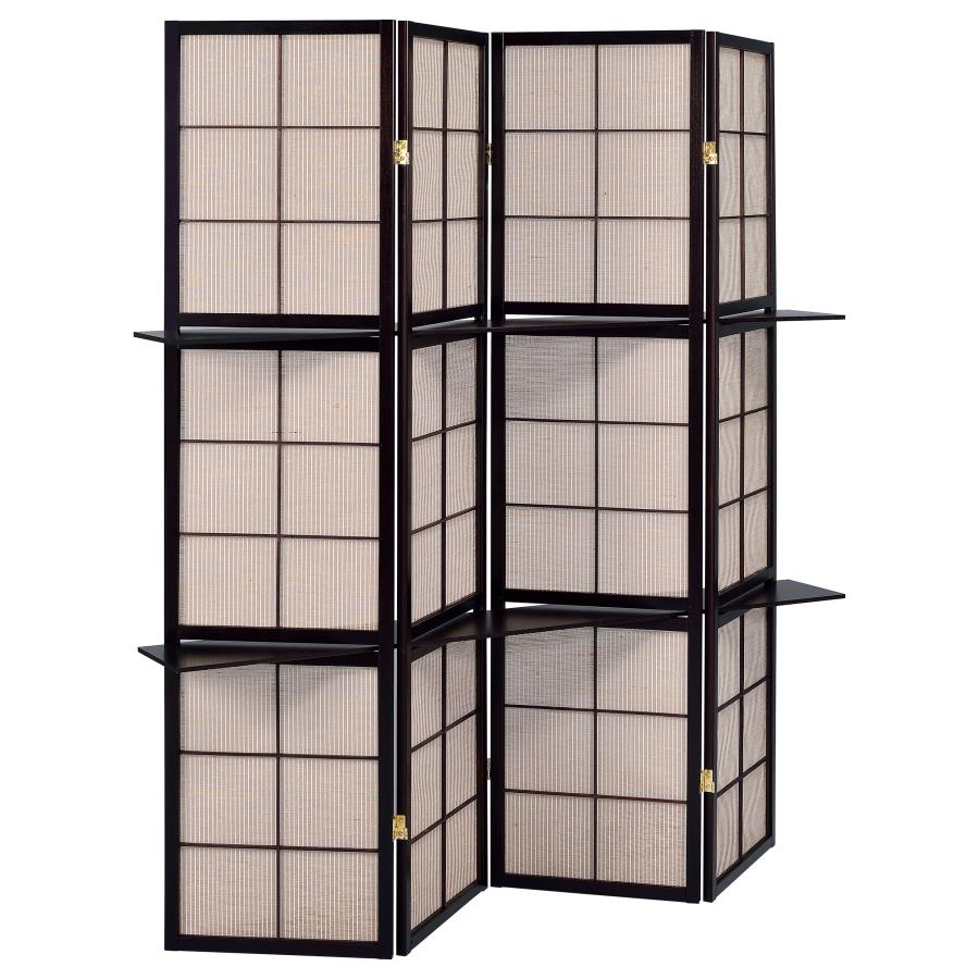 Iggy 4-Panel Room Divider Folding Shoji Screen Cappuccino (image for) Iggy 4-Panel Room Divider Folding Shoji Screen Cappuccino