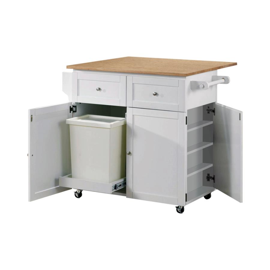 Jalen 3-door Mobile Kitchen Cart Natural Brown and White (image for) Jalen 3-door Mobile Kitchen Cart Natural Brown and White