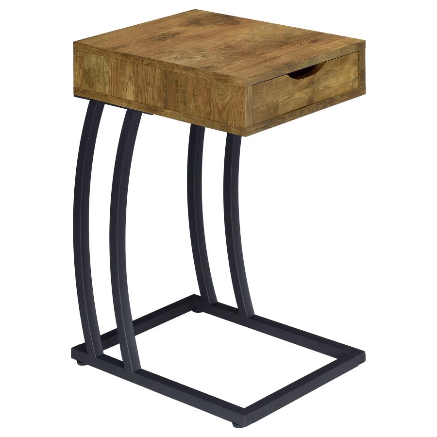 Troy 1-drawer C-Shaped Side Table Power Outlet Rustic Nutmeg (image for) Troy 1-drawer C-Shaped Side Table Power Outlet Rustic Nutmeg