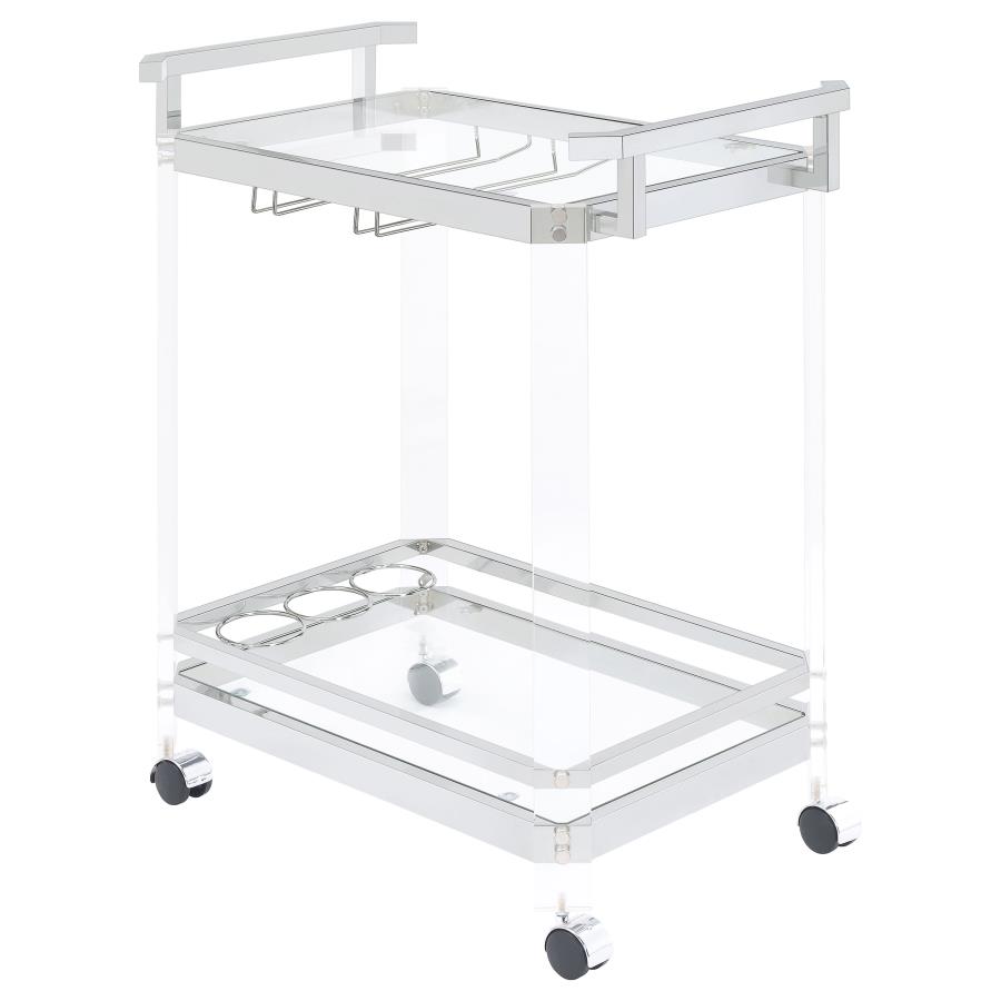 Jefferson 2-tier Glass Shelf Acrylic Bar Cart Chrome (image for) Jefferson 2-tier Glass Shelf Acrylic Bar Cart Chrome