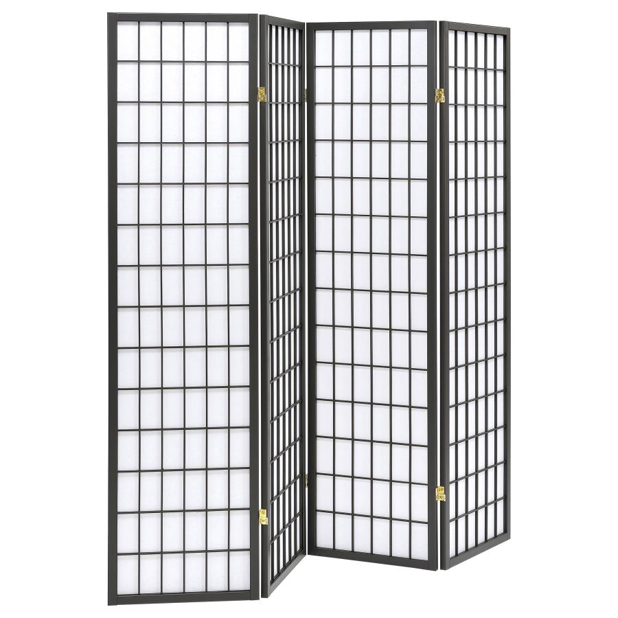 Roberto 4-Panel Room Divider Folding Shoji Screen Dark Grey (image for) Roberto 4-Panel Room Divider Folding Shoji Screen Dark Grey