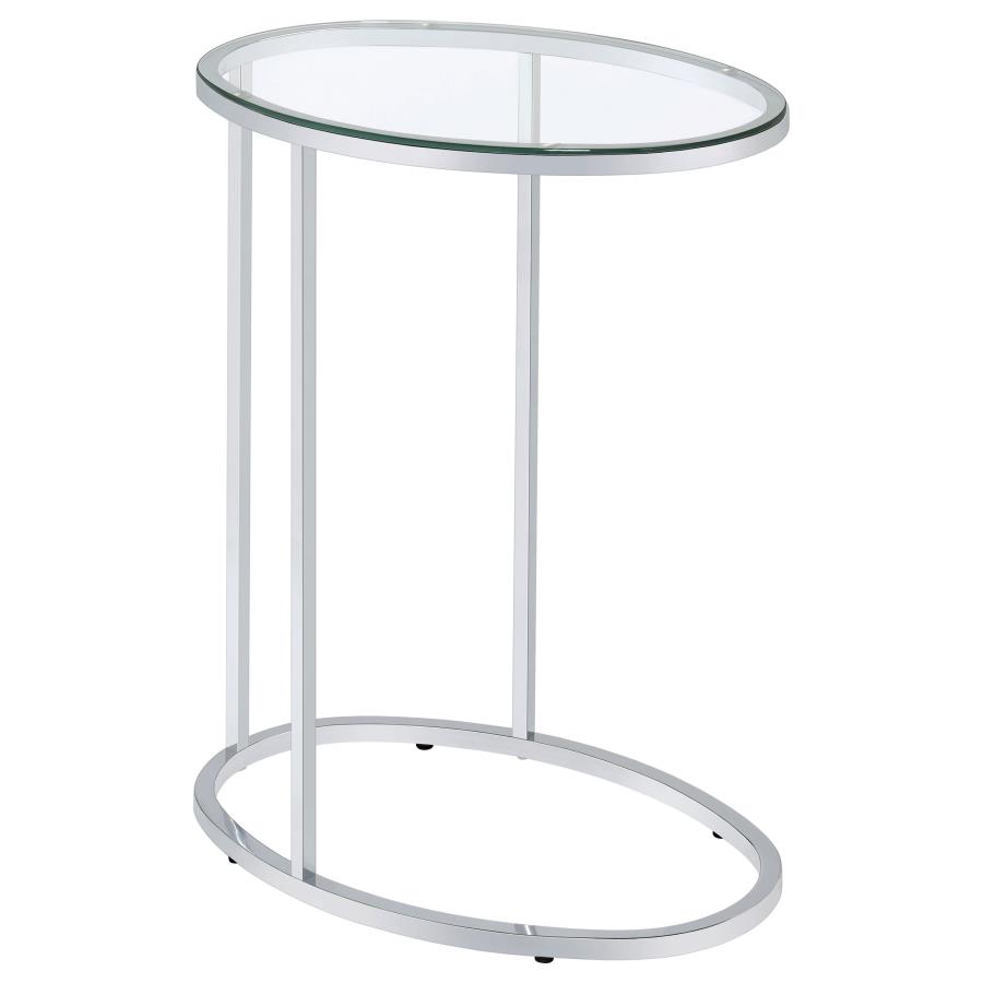 Kyle Oval Glass Top C-Shaped Sofa Side Table Chrome (image for) Kyle Oval Glass Top C-Shaped Sofa Side Table Chrome
