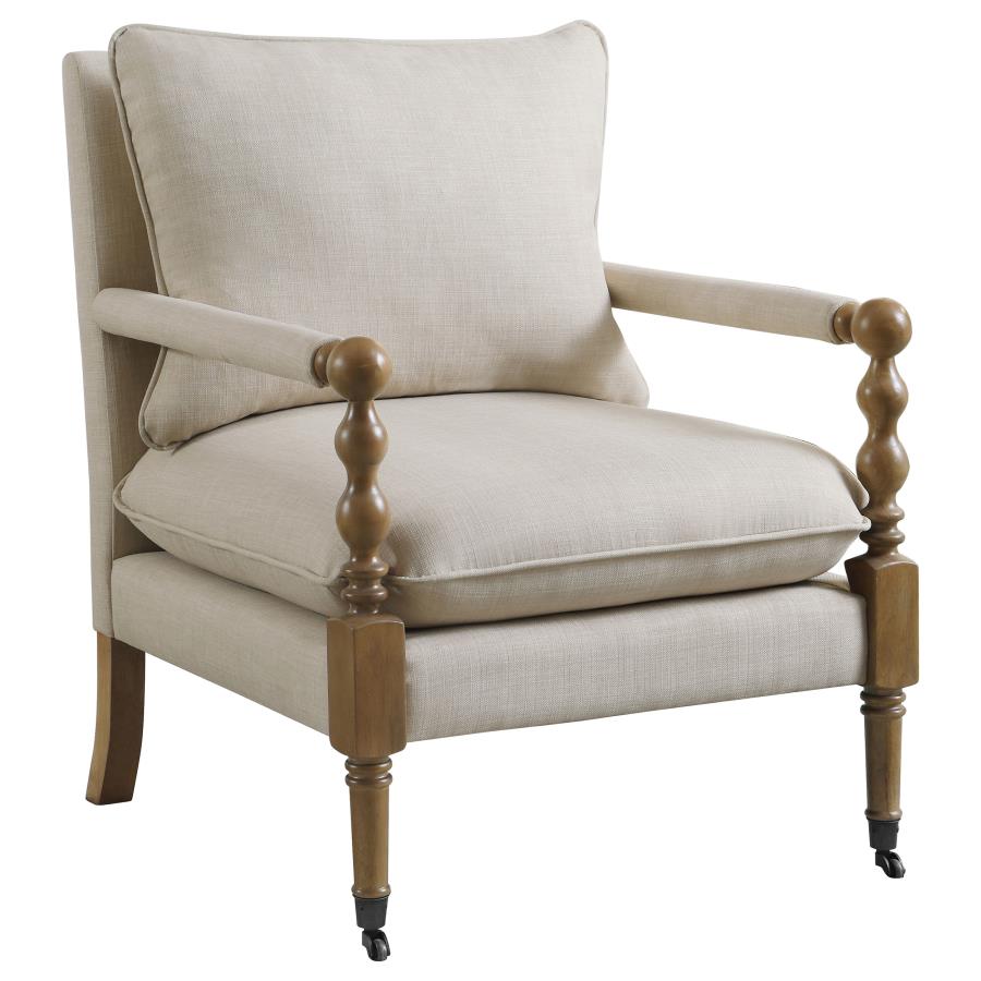 Dempsy Upholstered Accent Chair with Casters Beige (image for) Dempsy Upholstered Accent Chair with Casters Beige