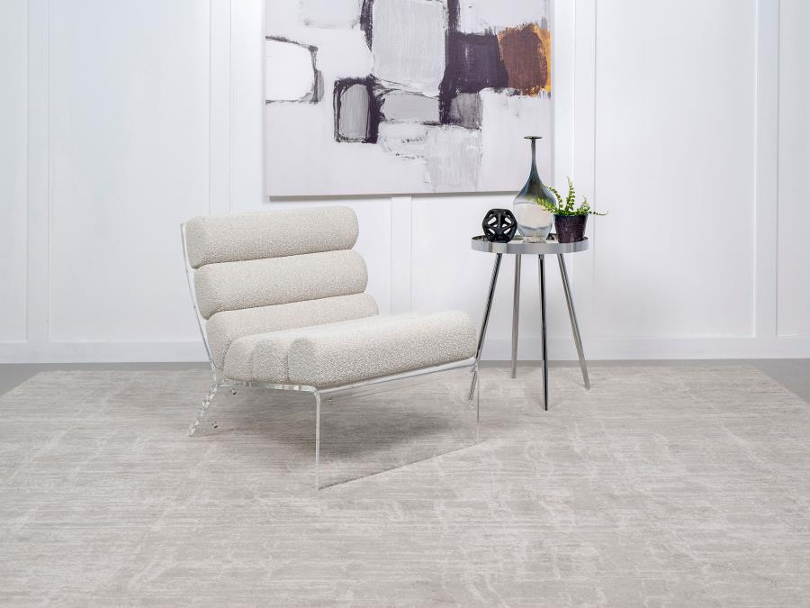 Serreta Boucle Upholstered Armless Acrylic Chair Ivory (image for) Serreta Boucle Upholstered Armless Acrylic Chair Ivory