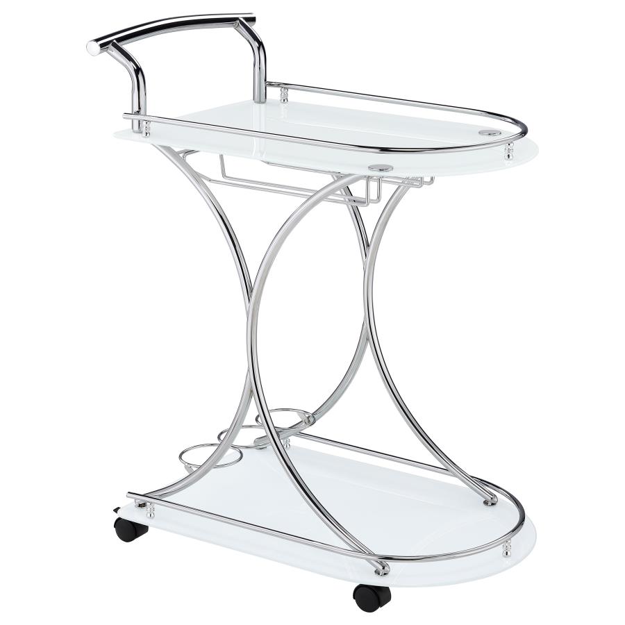 Elfman 2-tier Glass Shelf Metal Bar Cart White and Chrome (image for) Elfman 2-tier Glass Shelf Metal Bar Cart White and Chrome