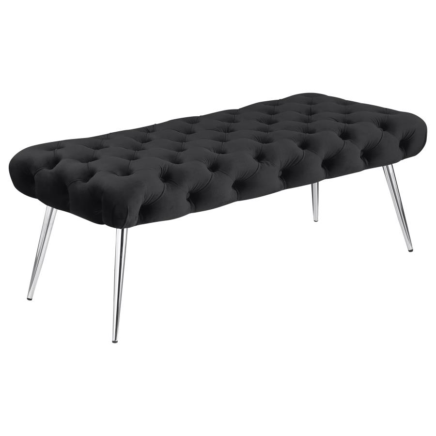 (image for) Ella Upholstered Tufted Bench Stainless Steel Legs Black